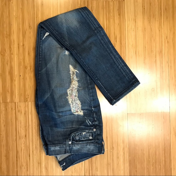 7FAM Roxanne Distressed Floral Patch Jeans - Picture 8 of 8